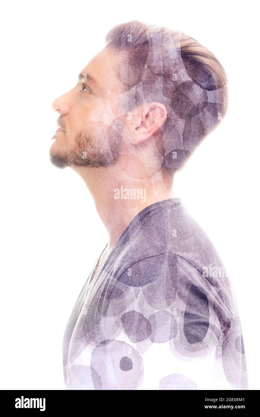 Peinture. Ellipses peintes à la main combinées à un portrait Banque D'Images