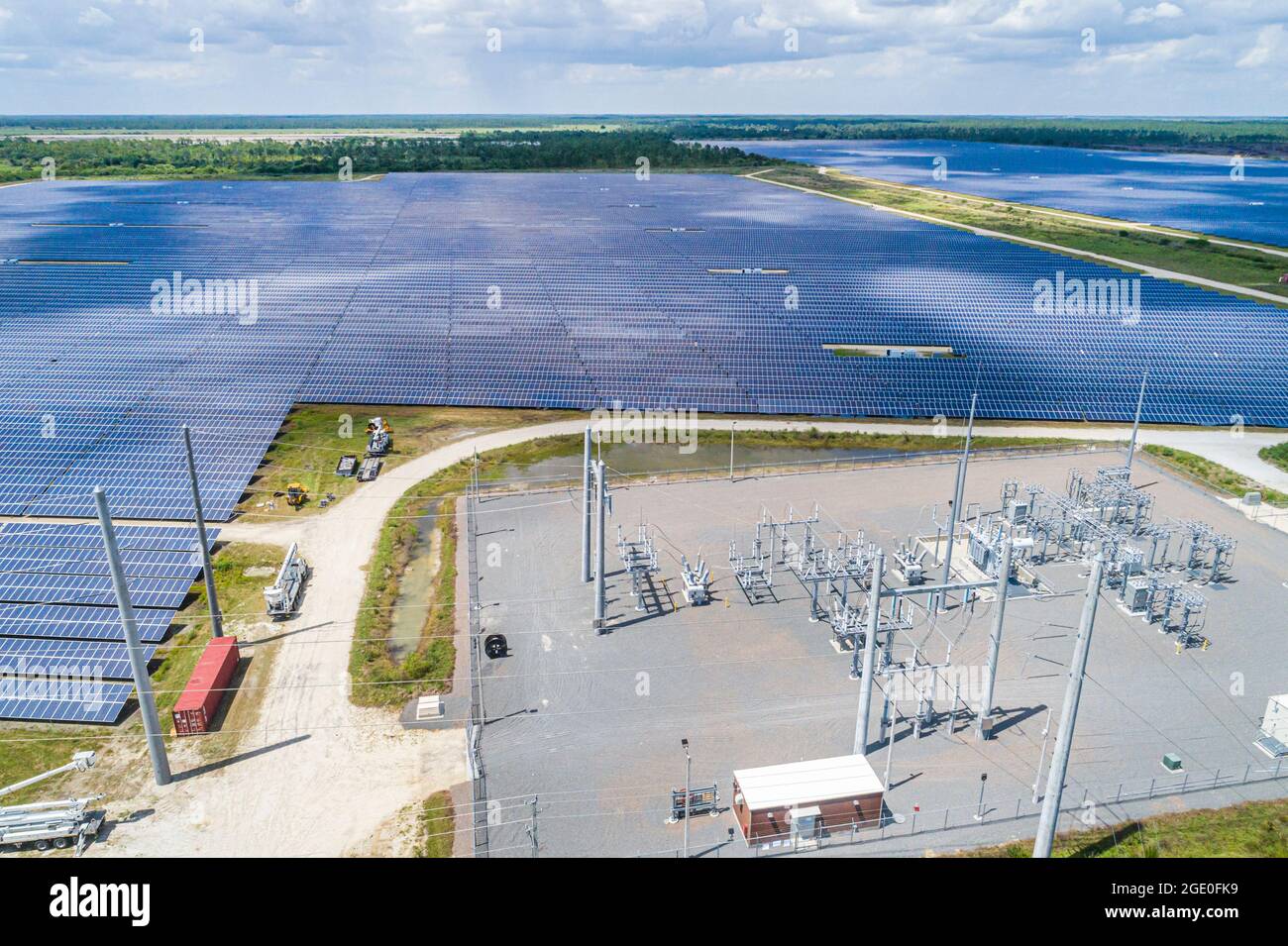 Florida Babcock Ranch, grande centrale photovoltaïque centrale solaire panneau parc ferme, vue aérienne au-dessus, Banque D'Images