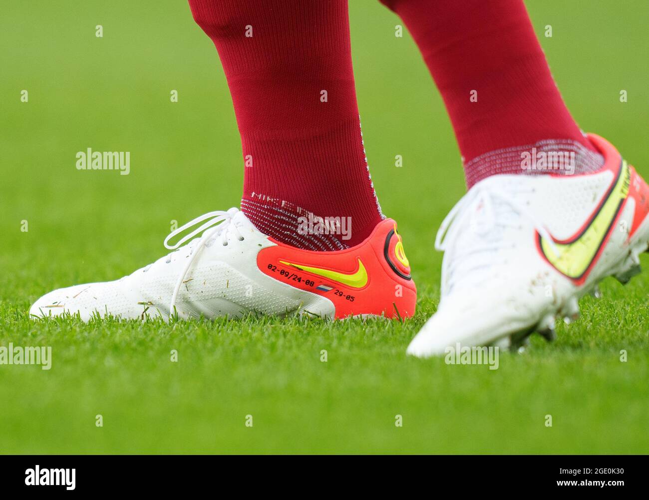 Norwich, Royaume-Uni. 14 août 2021. Les chaussures de football Nike de  Virgile van Dijk de Liverpool lors du match de la Premier League entre  Norwich City et Liverpool à Carrow Road, Norwich,