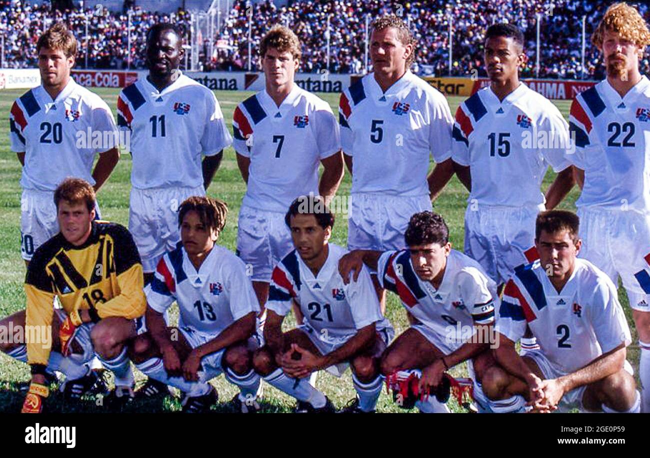 USA National Soccer équipe avant un match de Copa America à Ambato, Equateur, en 1993 Banque D'Images