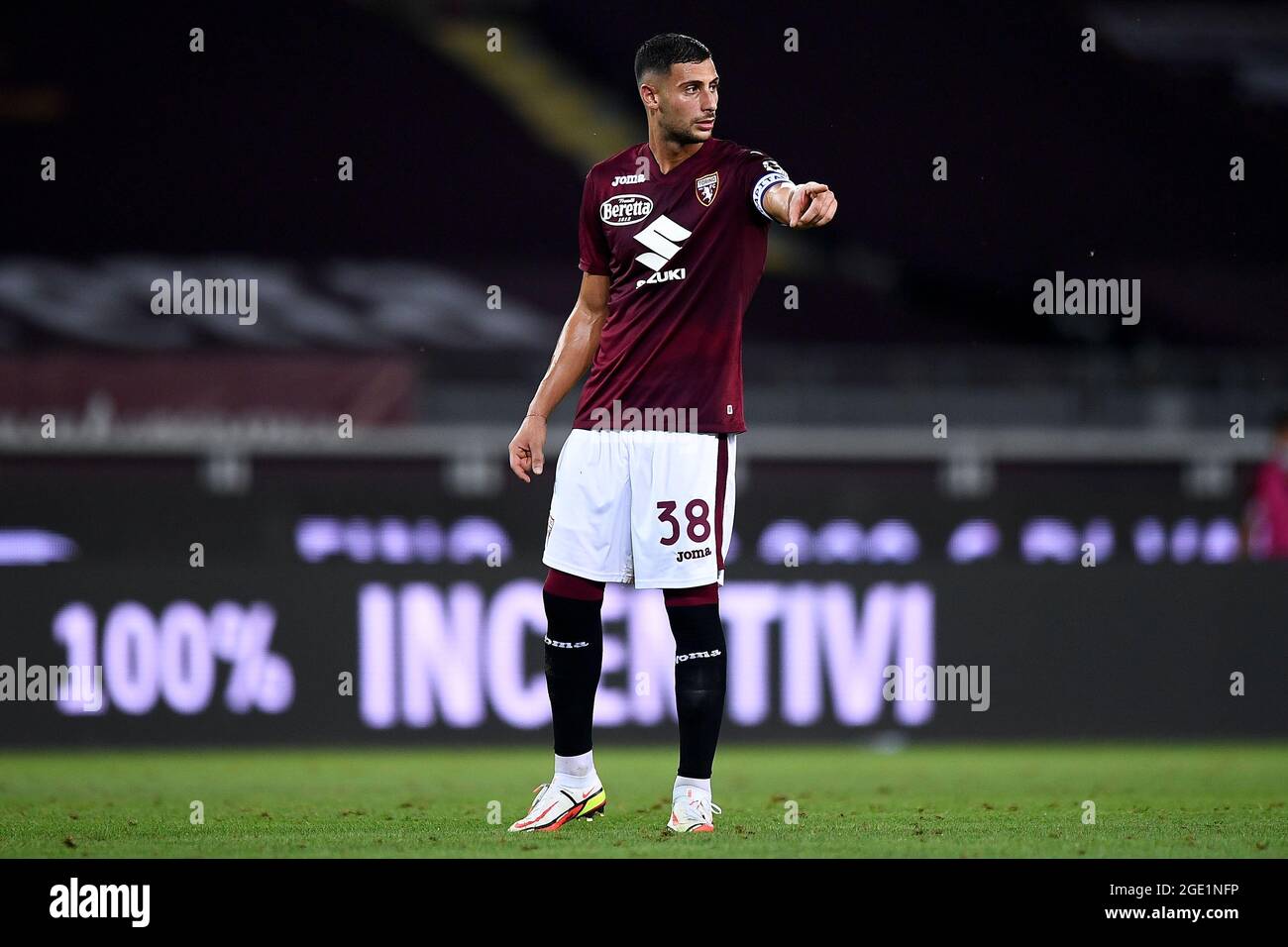 Turin, Italie. 15 août 2021. Rolando Mandragora de Torino FC gestes pendant le match de football de Coppa Italia entre Torino FC et US Cremonese. Credit: Nicolò Campo/Alay Live News Banque D'Images