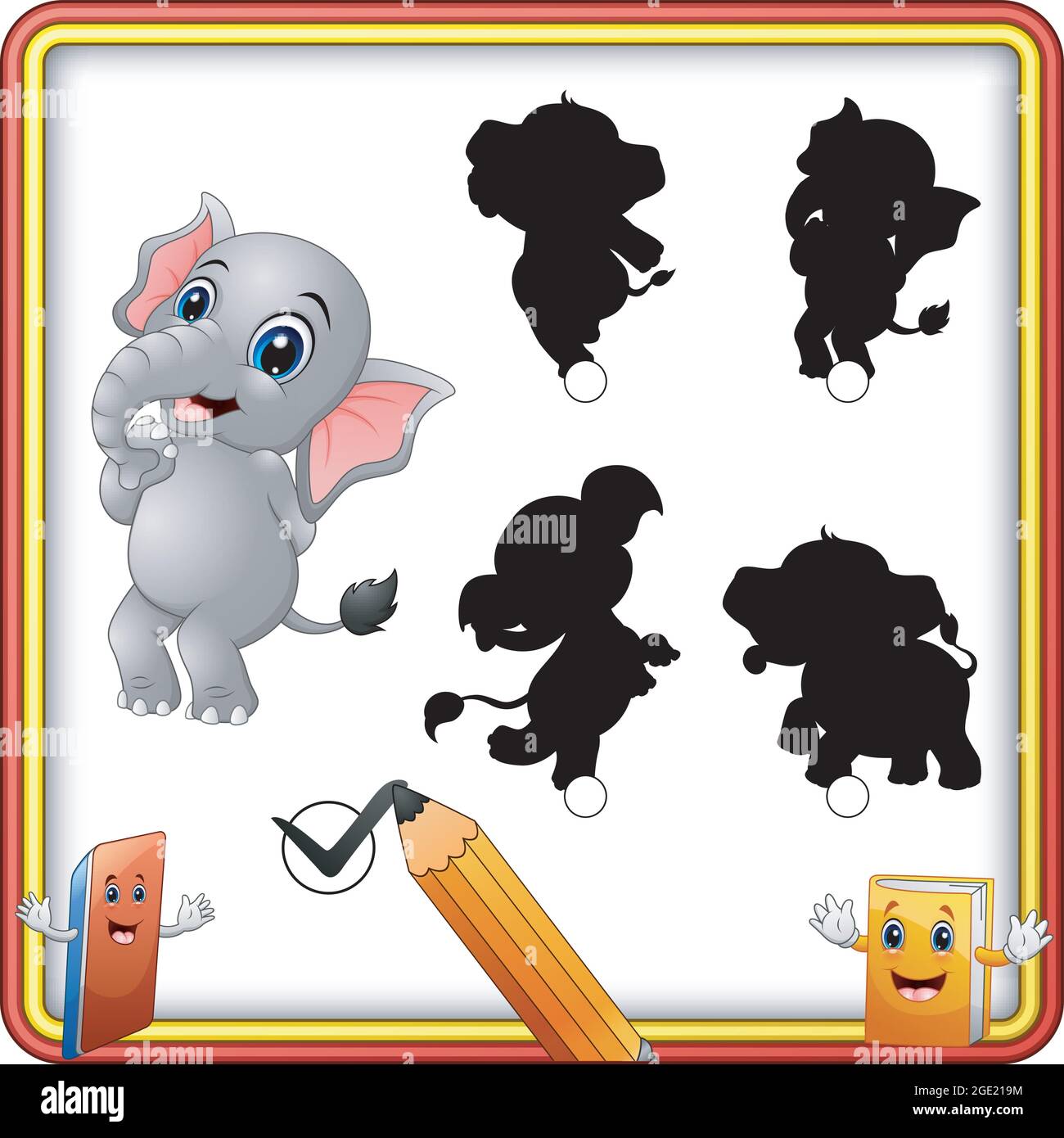 Trouvez L Ombre Correcte Dessin Anime Drole Bebe Elephant Debout Jeu D Education Pour Les Enfants Image Vectorielle Stock Alamy