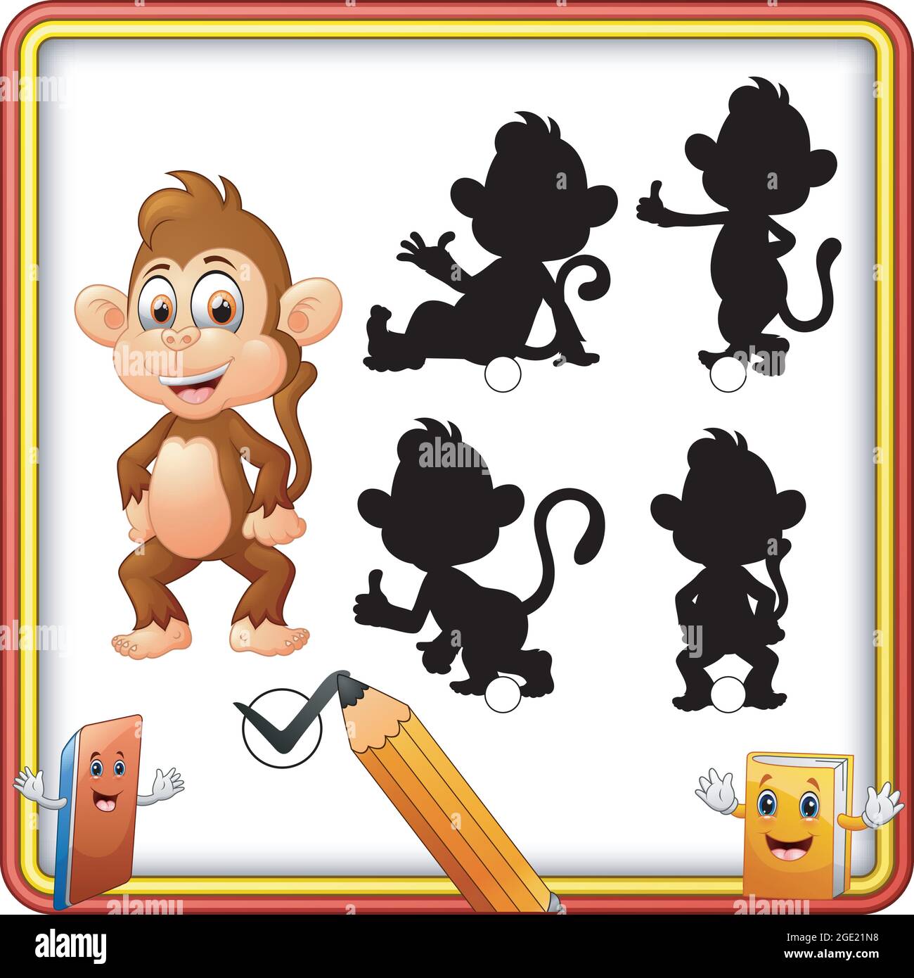 Trouvez L Ombre Correcte Dessin Anime Drole Bebe Singe Posant Jeu D Education Pour Les Enfants Image Vectorielle Stock Alamy