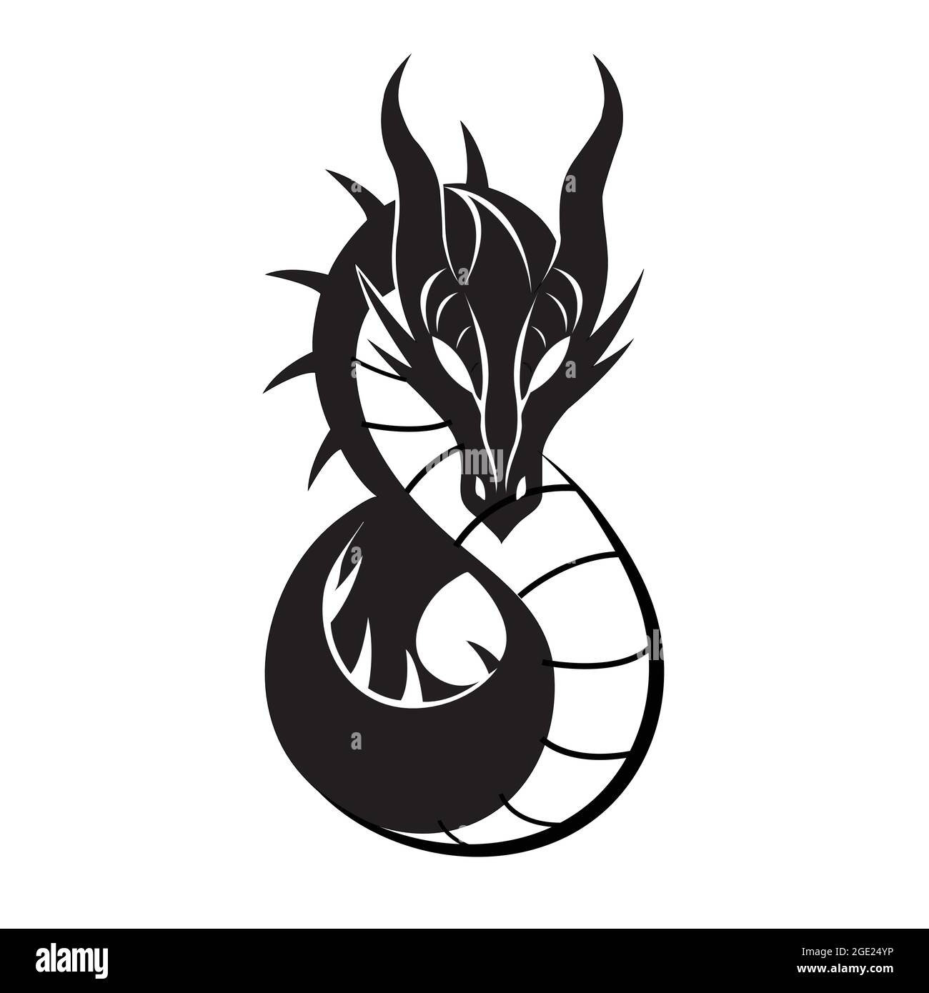 Illustration du vecteur de tatouage de dragon tribal. Dragon en colère, icône de créature mythique. Illustration de Vecteur