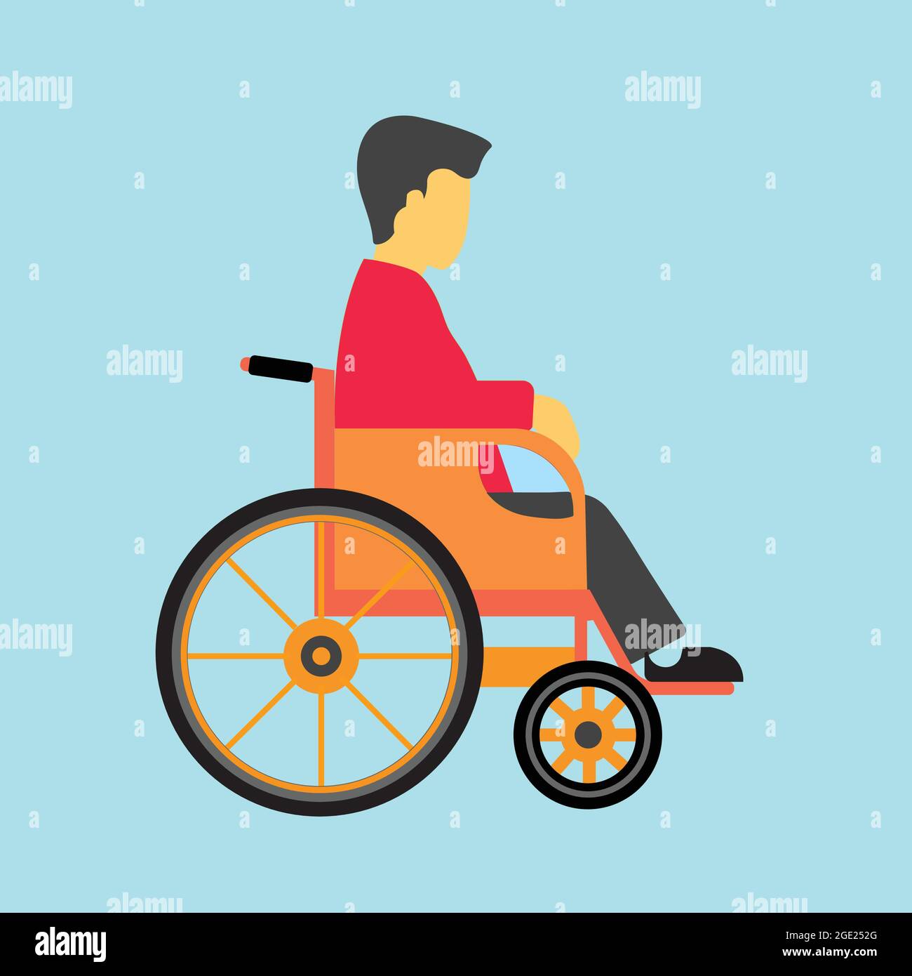 L'homme est assis dans un fauteuil roulant sur un fond blanc. Vecteur de personne handicapée ou physiquement handicapée. Illustration de Vecteur
