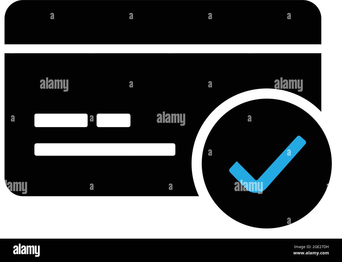 Icône de carte de crédit ou de ligne de carte de débit approuvée. Signature des modes de paiement acceptés. Symbole de vérification. Illustration de Vecteur