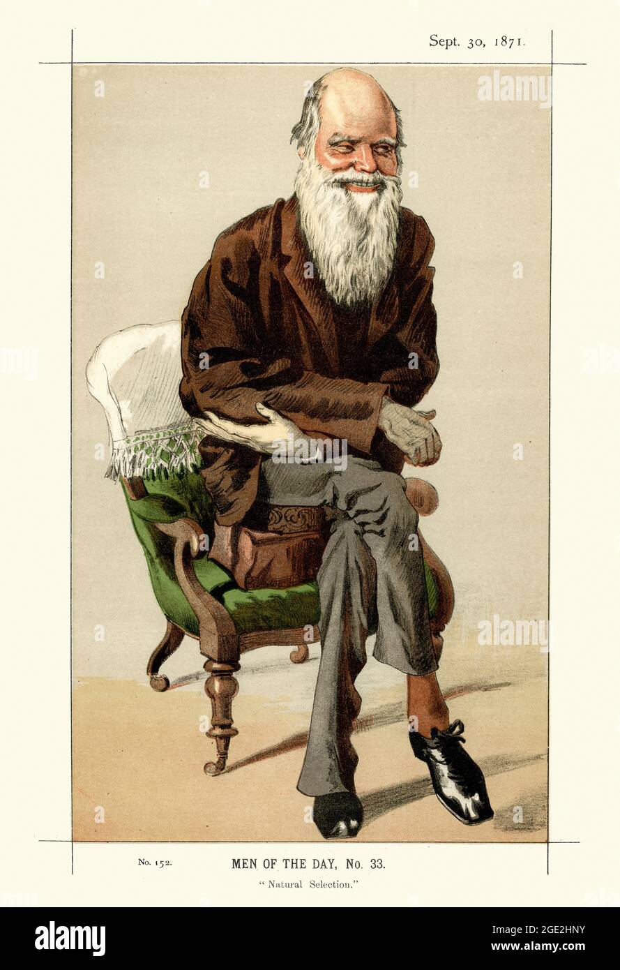 Caricature victorienne de Charles Darwin, naturaliste et géologue anglais, mieux connu pour ses contributions à la théorie de l'évolution. Par James Tissot. Banque D'Images