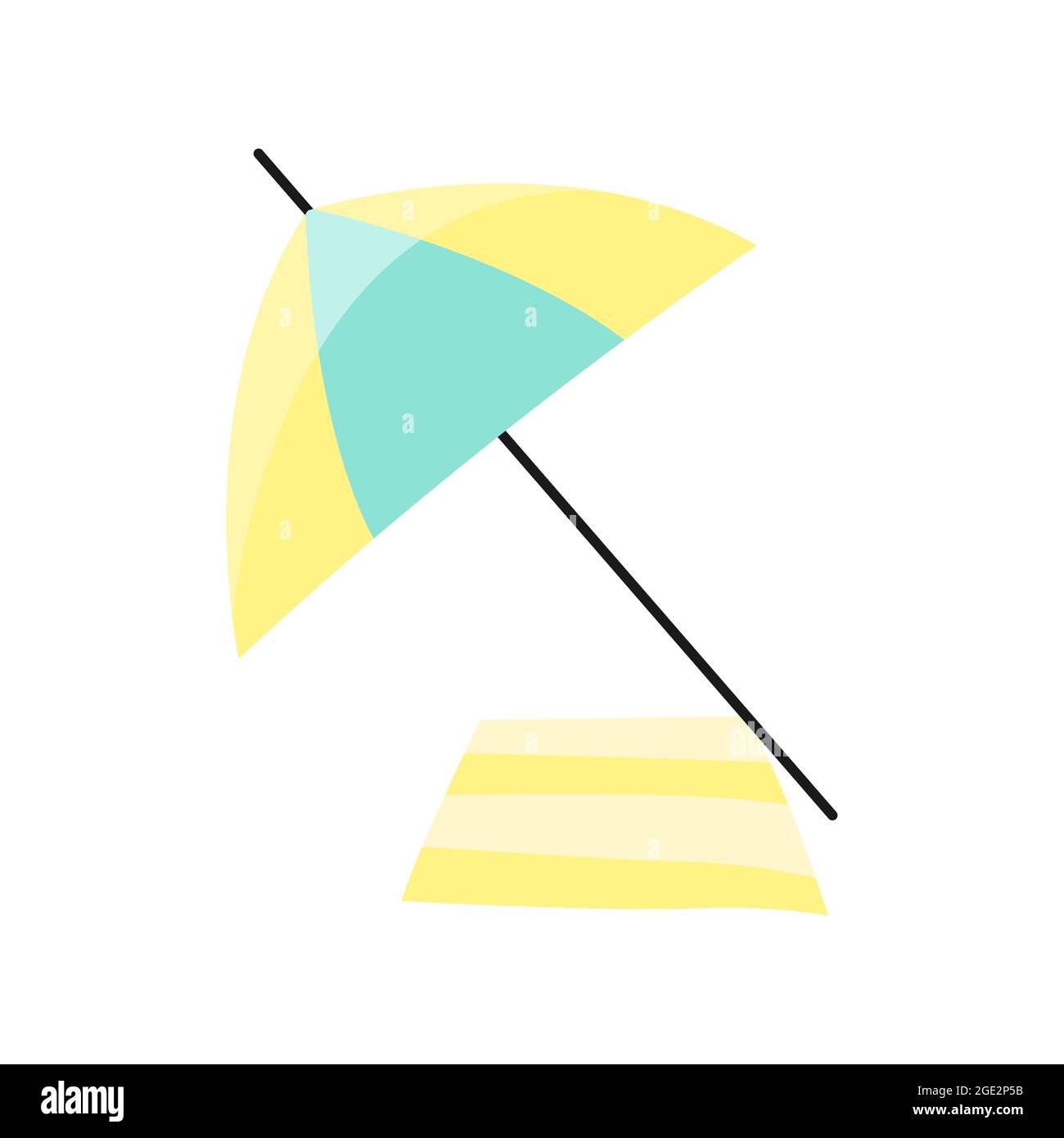 Parasol de plage lumineux pour une protection contre le soleil. Serviette rayée pour se détendre à la plage. Objets, éléments, articles traditionnels de l'été. Clipart pour le design de l'hôtel Illustration de Vecteur