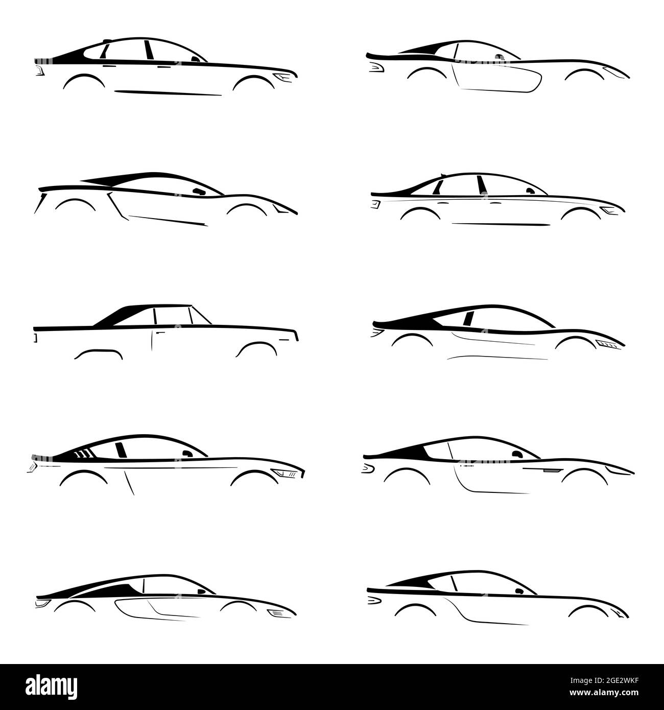 Ensemble de voiture noir Slrouge sur fond blanc. Illustration vectorielle. Illustration de Vecteur
