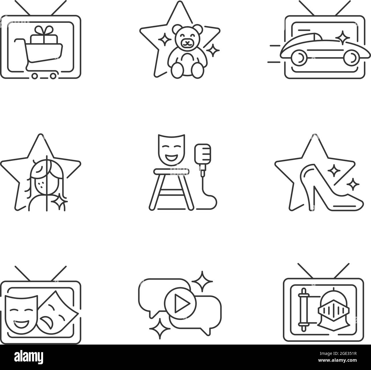 Le téléviseur affiche des icônes linéaires Illustration de Vecteur