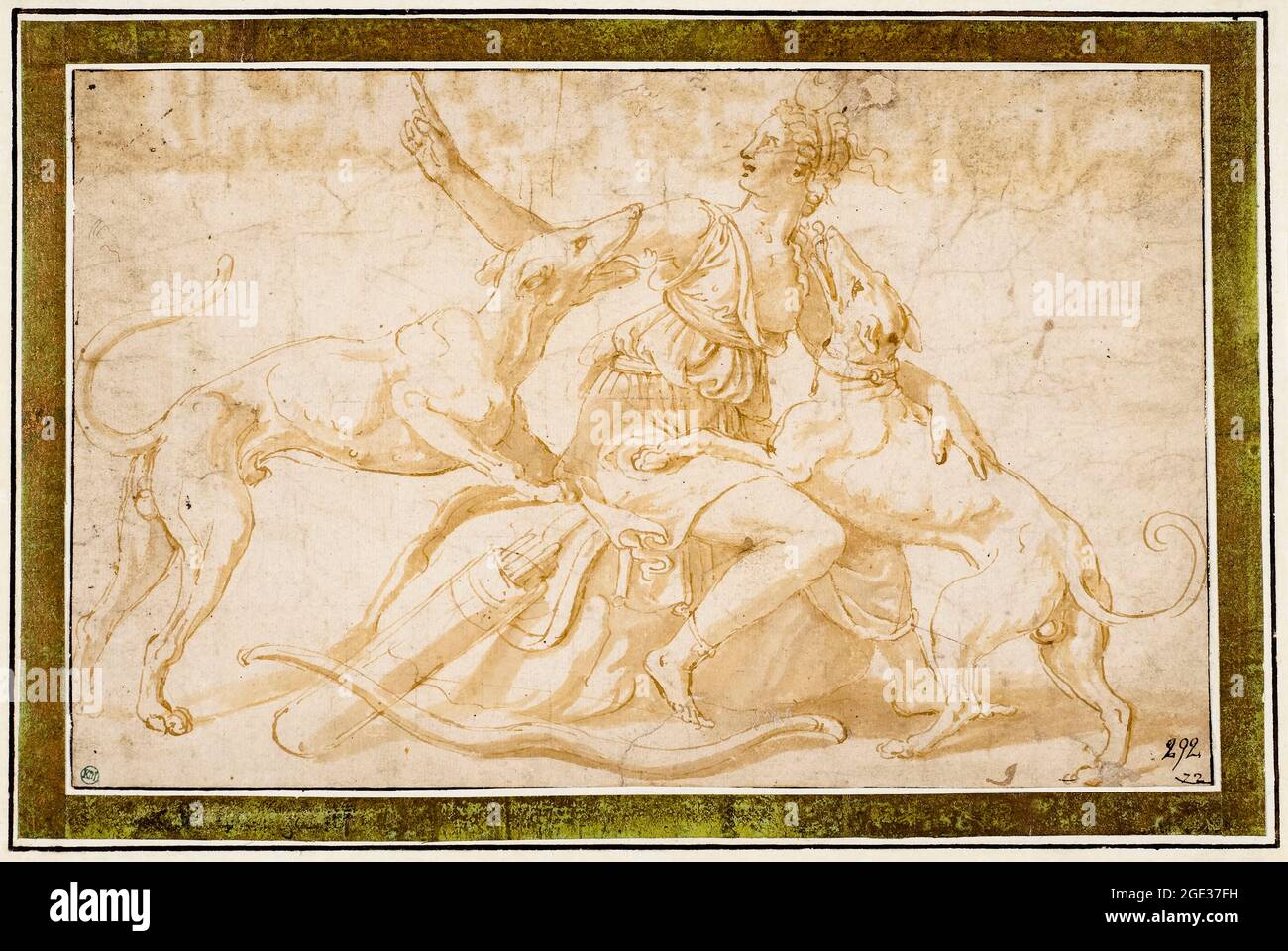 Giulio Romano (Giulio Pippi), Diana avec deux chiens, dessin, avant 1527 Banque D'Images