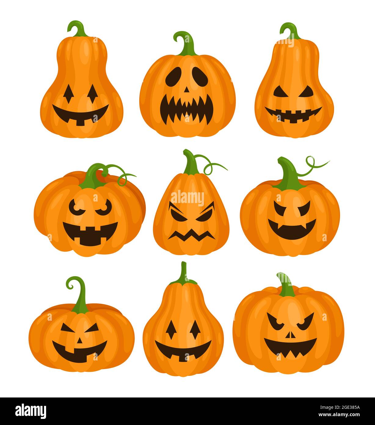 Citrouille Helloween effrayant visages ensemble, citrouilles monstre, lanterne de cric pour Halloween partie Illustration de Vecteur