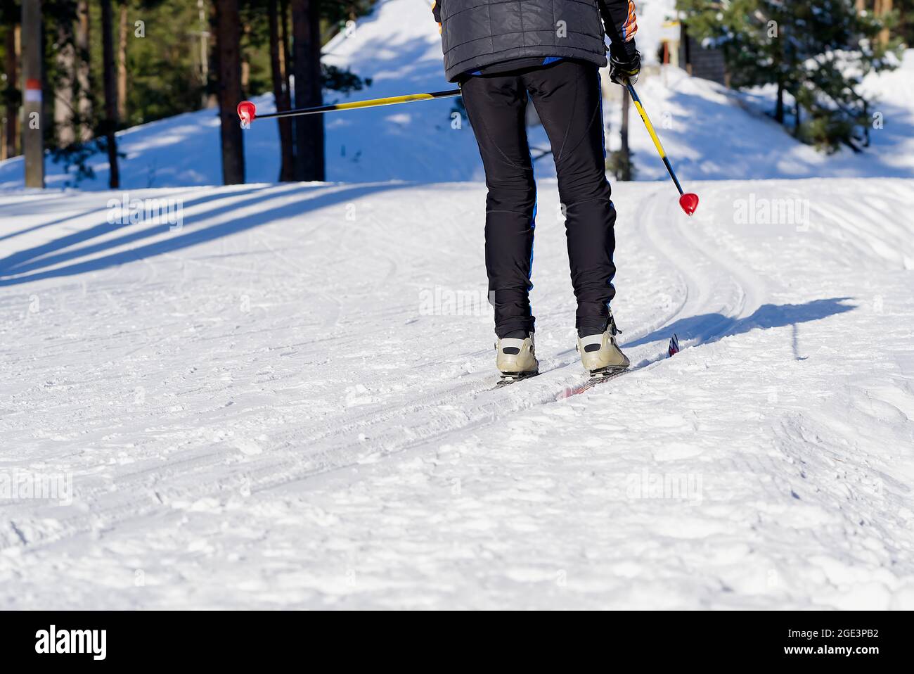 Ski de fond par beau temps d'hiver. Ski de fond, gros plan. Banque D'Images