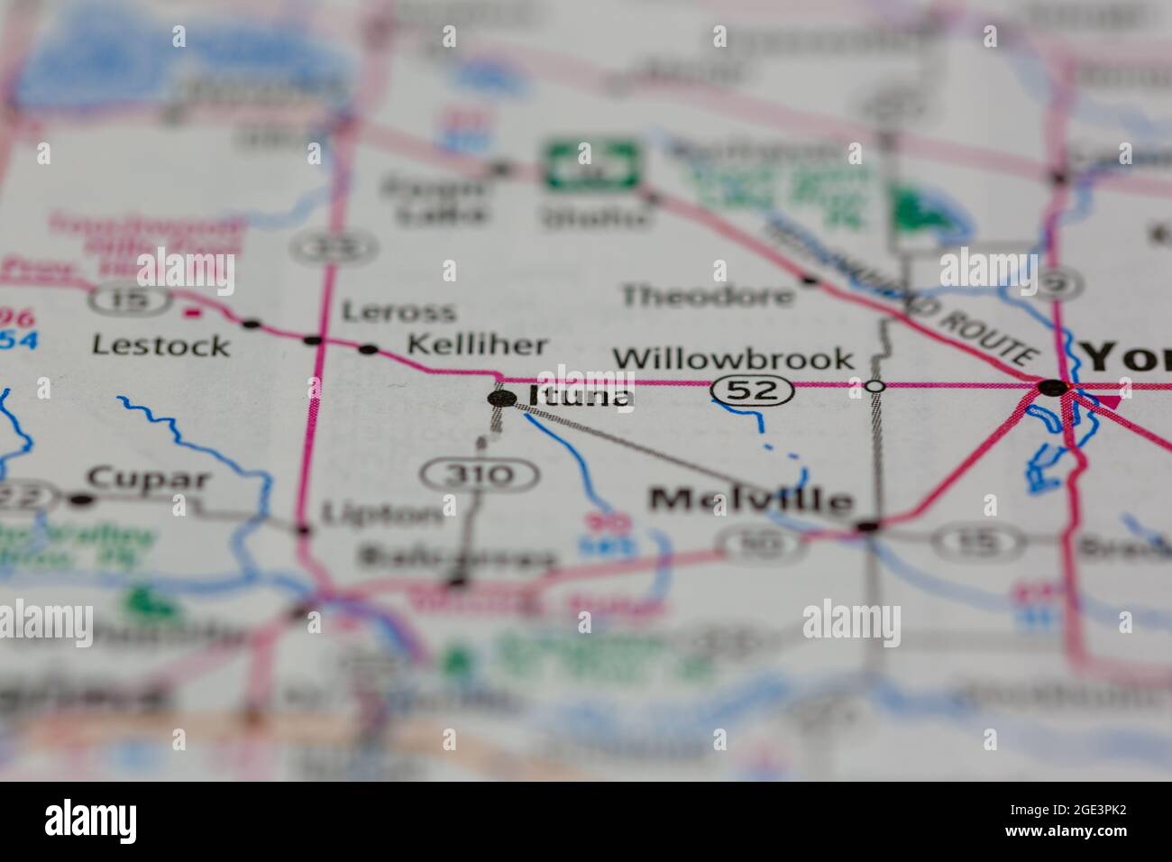 Ituna Saskatchewan Canada sur une carte routière ou une carte de la géographie Banque D'Images