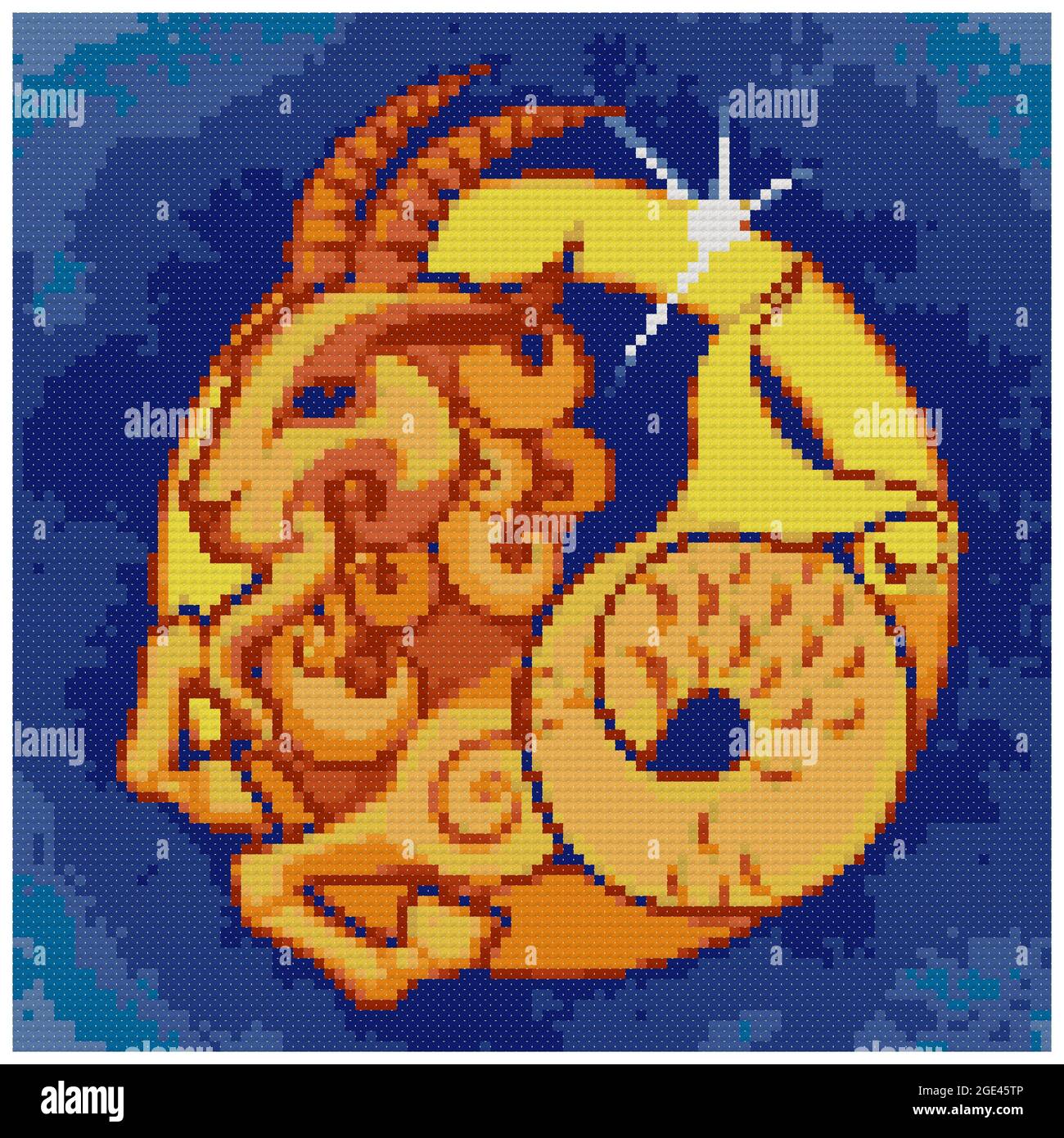 Icône de signes de zodiaque mignon. Capricorne. Illustration de la broderie à point de croix. Imitation de la structure en toile tricotée. Décoration en tissu, superbe décoration croisée Banque D'Images