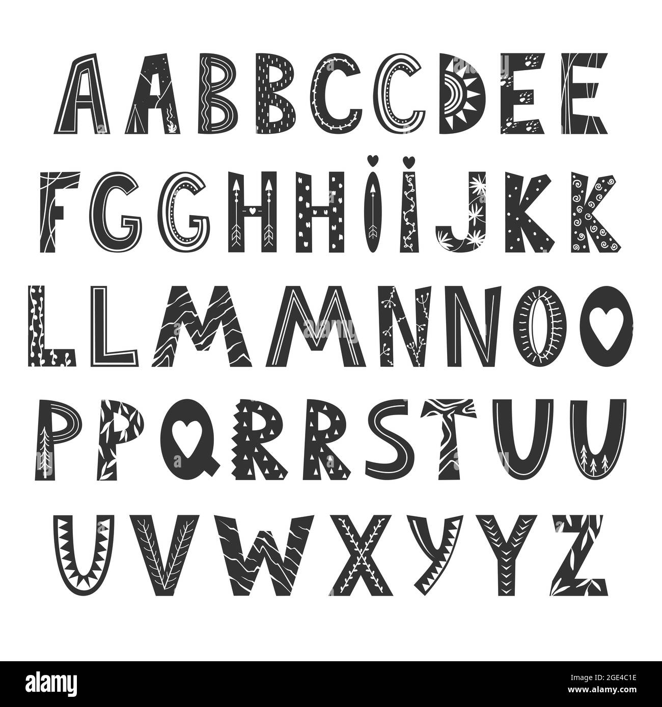 Alphabet abstrait élégant de style scandinave. Police pour enfants, idéale pour l'éducation, la décoration de la maison. Il peut être utilisé pour les citations drôles de t-shirt, affiche, cartes Illustration de Vecteur