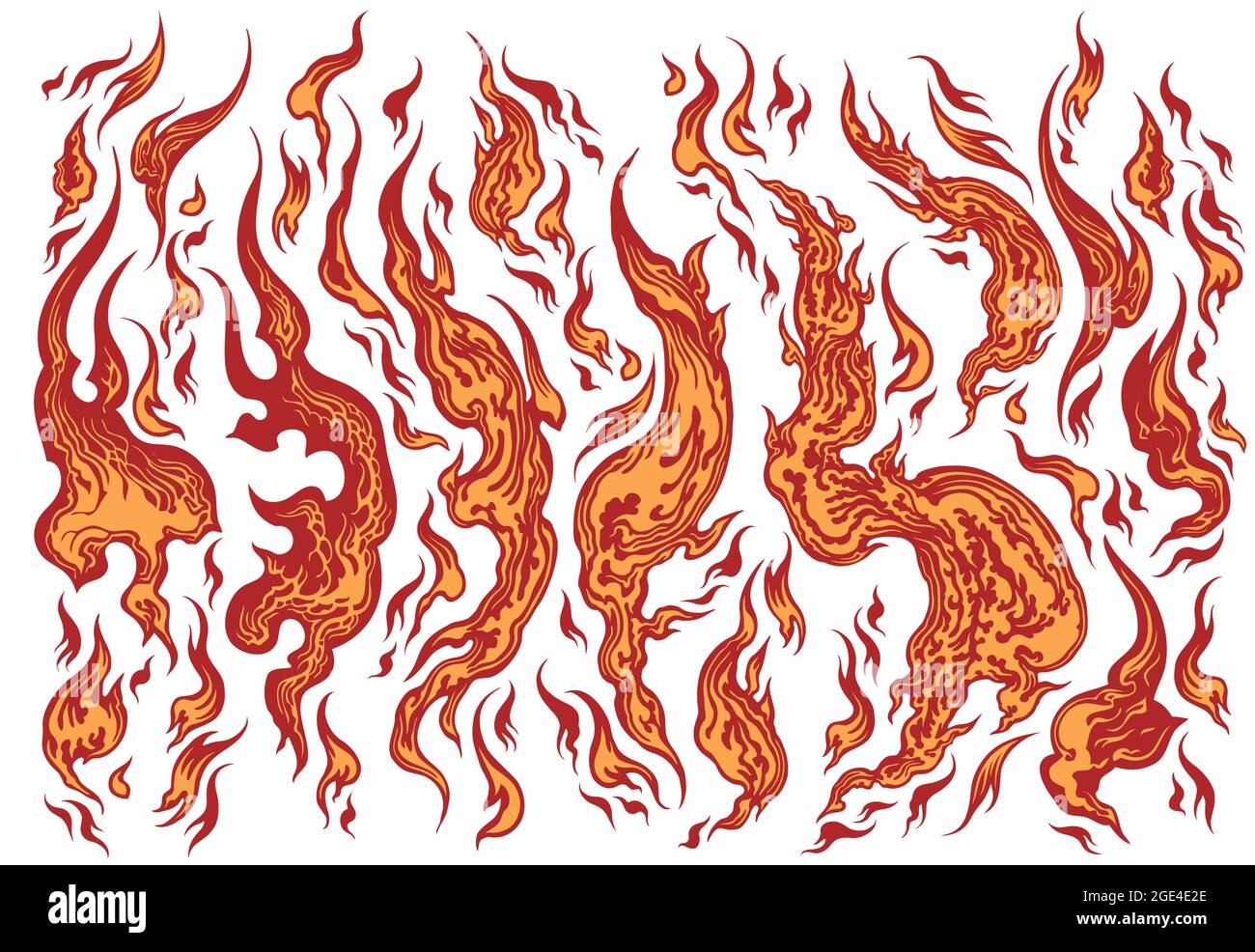 Flammes. Illustration dessinée à la main modifiable. Gravure vectorielle. Isolé sur fond blanc. 8 EPS Illustration de Vecteur