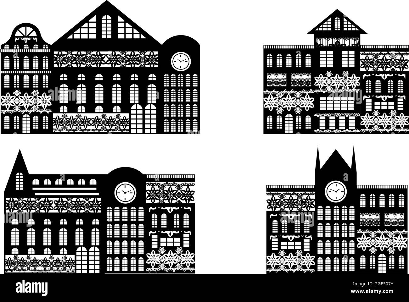 Image vectorielle de silhouettes noires de bâtiments d'architecture. SPE 10 Illustration de Vecteur