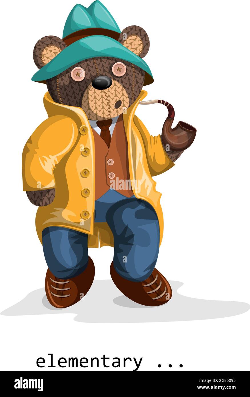 Image vectorielle d'un ours en peluche, représenté vivant avec un soupçon d'humanité, avec un tuyau de fumée dans un chapeau et un manteau. Concept. SPE 10 Illustration de Vecteur