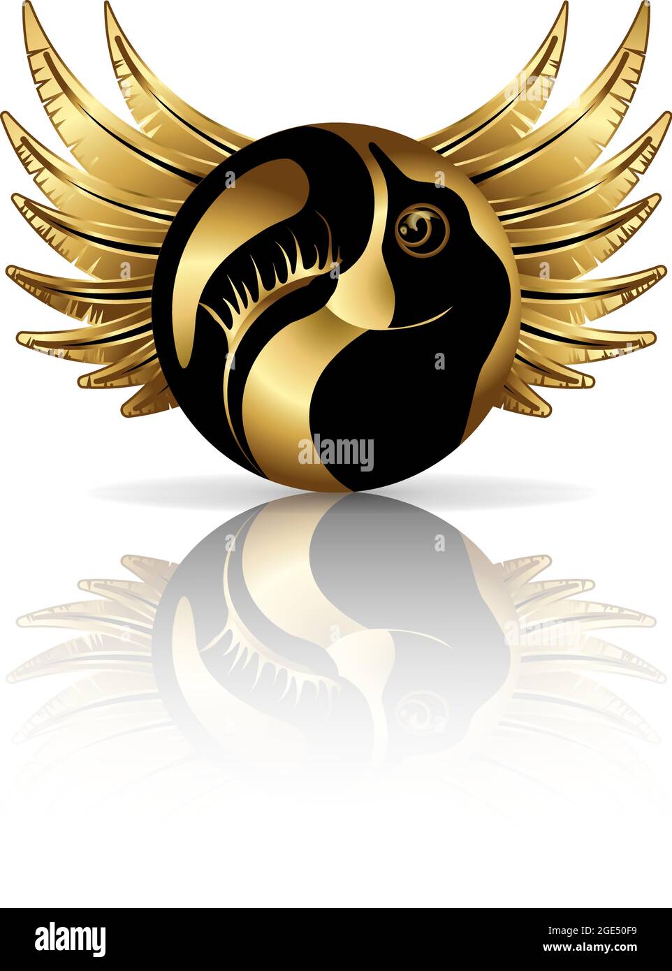 Image vectorielle d'un toucan inscrite dans un cercle selon les principes du rapport d'or. Style de dessin animé en or. SPE 10 Illustration de Vecteur