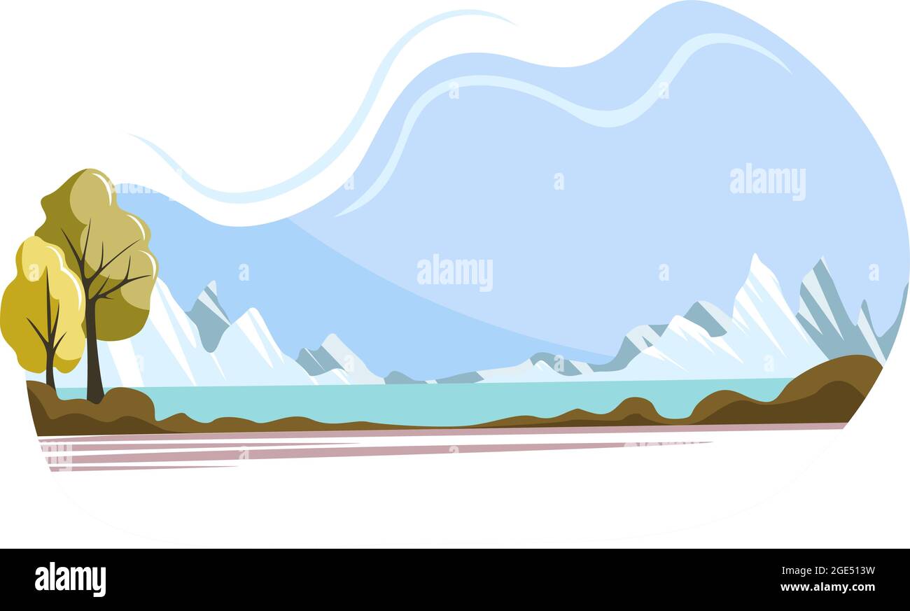 Image d'arrière-plan de la nature vectorielle avec collines, mer et zone verte. SPE 10. Concept. Style de dessin animé Illustration de Vecteur
