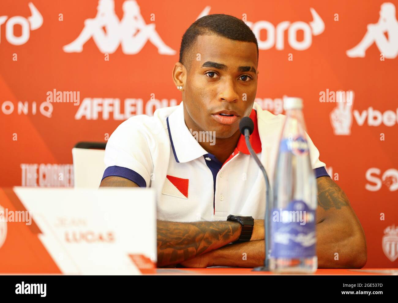 La Turbie, Frankreich. 16 août 2021. La Turbie, France - 16 août 2021 : EN TANT que joueur de Monaco Présentation pour la saison 2021-22 avec le milieu de terrain brésilien Jean Lucas Oliveira. Mandoga Media Credit: dpa/Alay Live News Banque D'Images