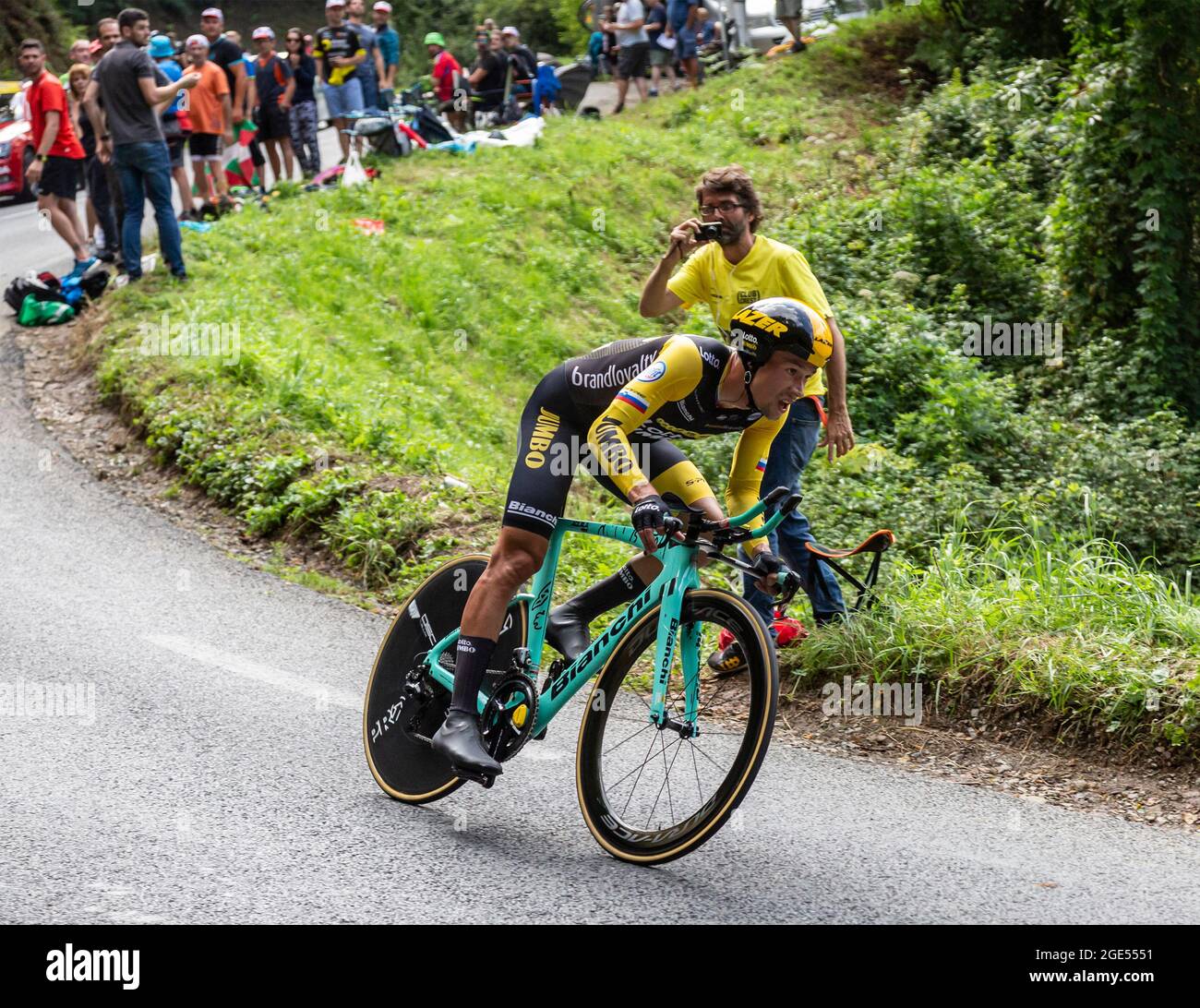 Espelette, France - juillet 28,2018 : le cycliste slovène Primoz Roglil de l'équipe LottoNL-Jumbo à l'occasion de la 20e étape de l'horloge Banque D'Images