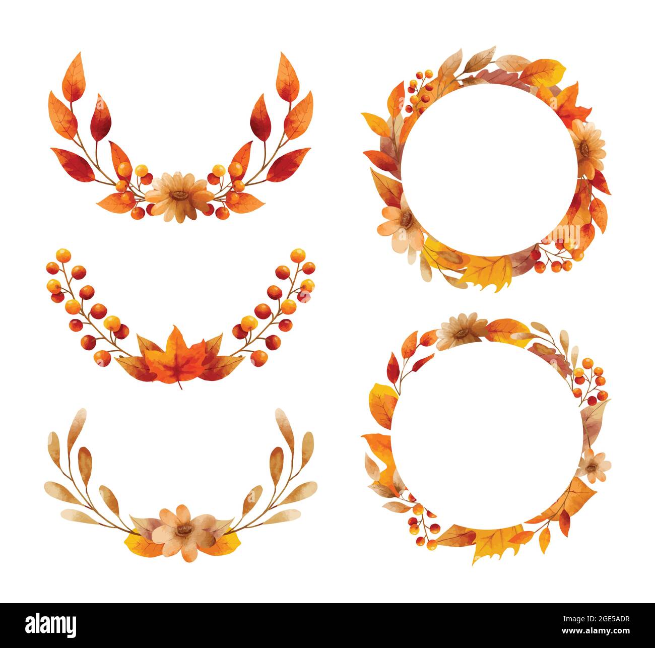 Fleurs et feuilles d'automne style aquarelle. Couronnes et bordure du cadre. Illustration de Vecteur