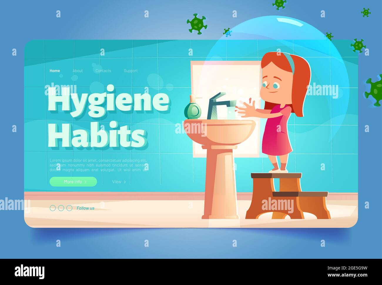 Bandeau d'habitudes d'hygiène avec les mains de lavage de fille Illustration de Vecteur