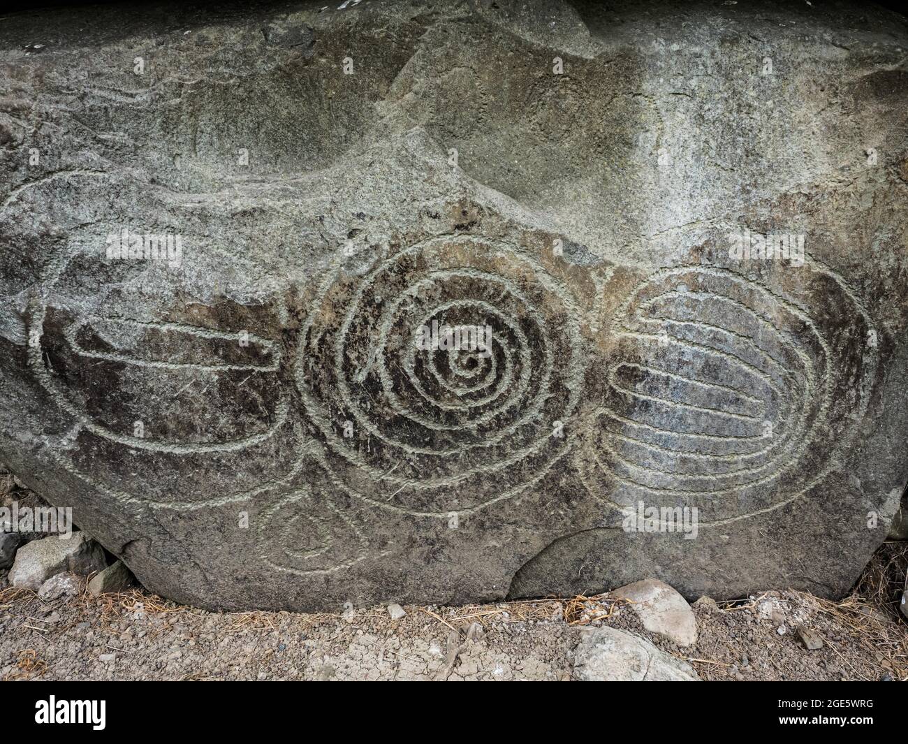 Gravure sur pierre passage néolithique tombe, Knowth,Unesco world heritage sight, prehstoric Bru na Boinne, Irlande Banque D'Images