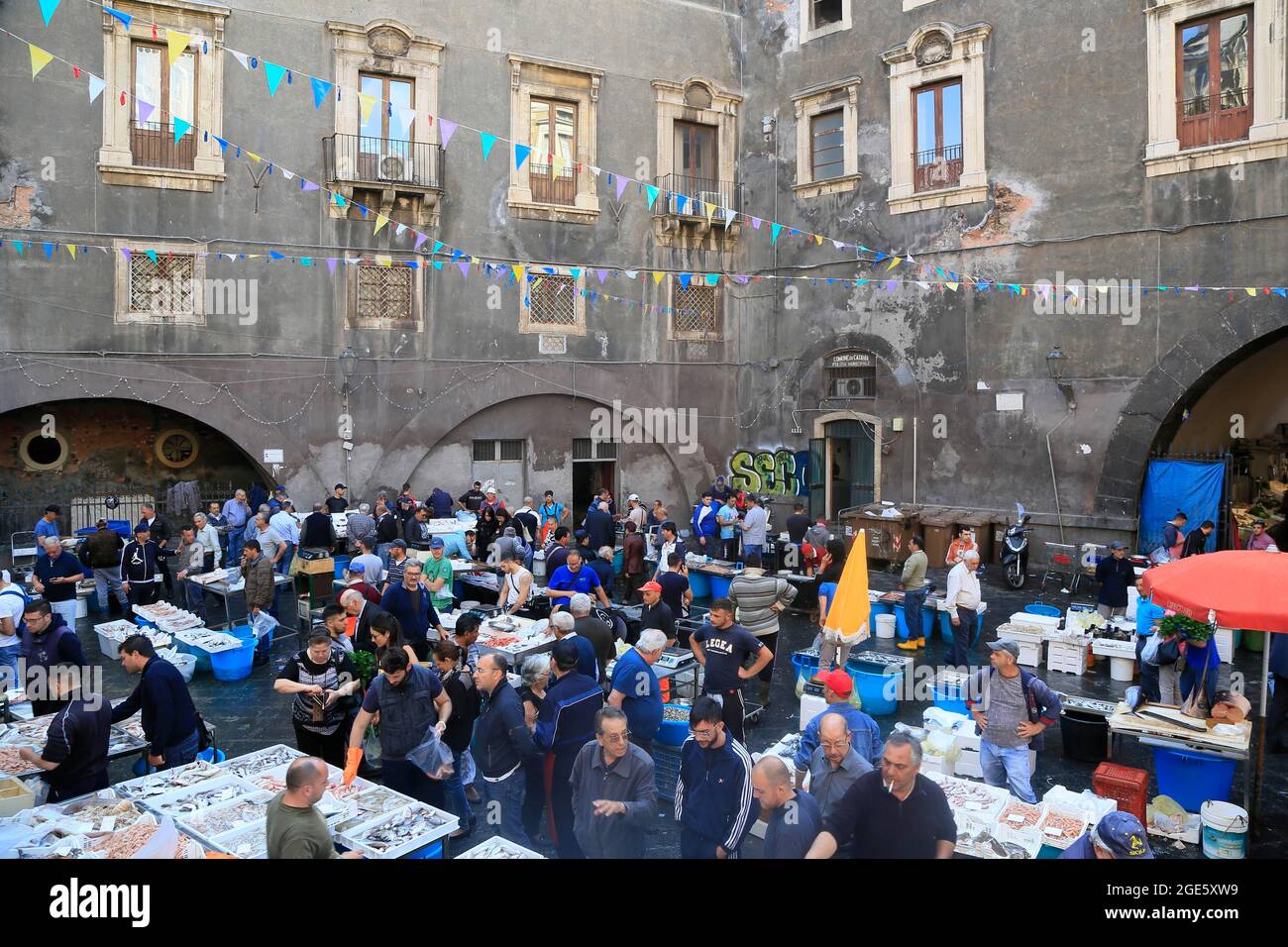 Marché aux poissons de Catane, Sicile, Mer méditerranée, Italie Banque D'Images