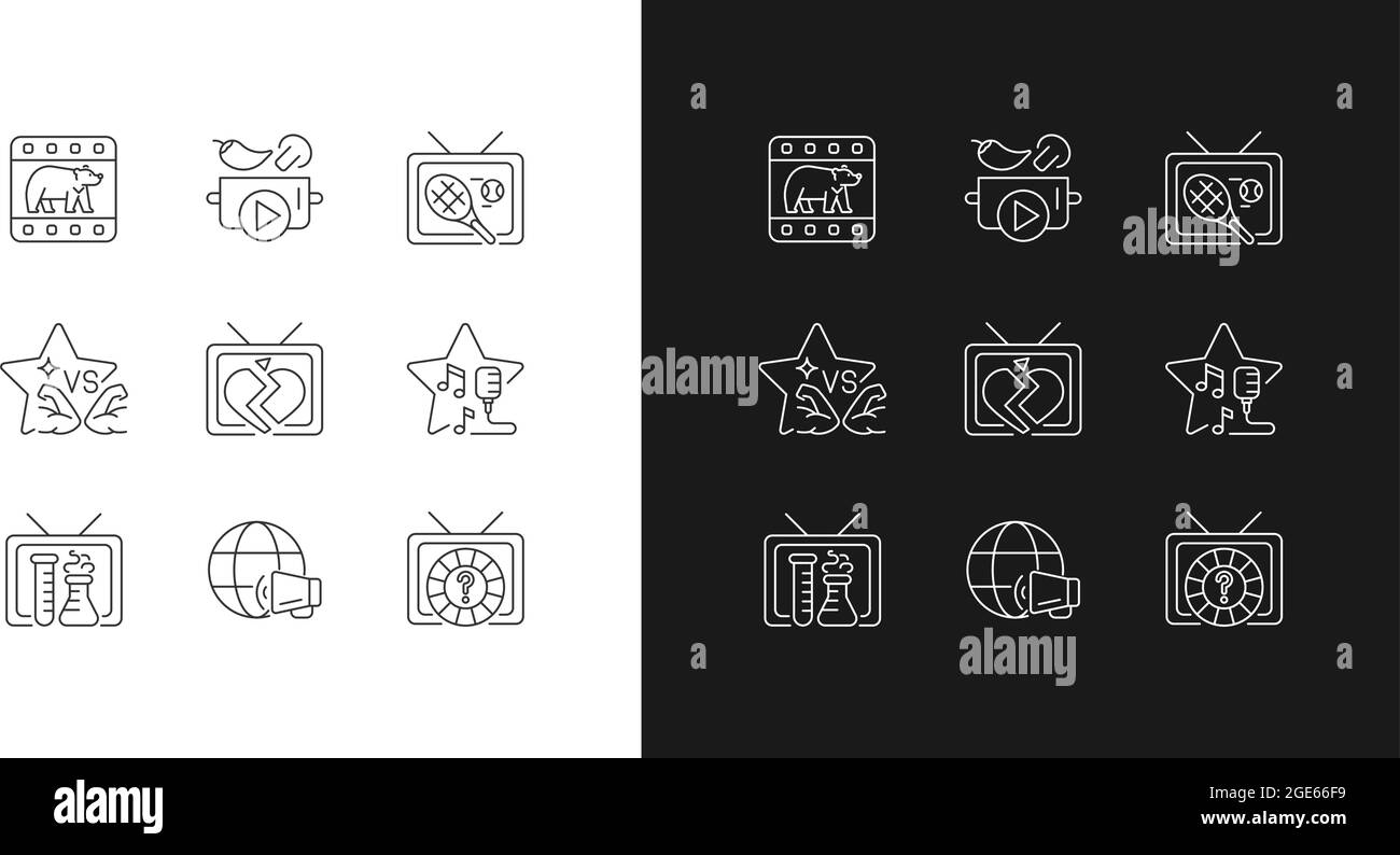 Icônes linéaires TV définies pour les modes sombre et clair Illustration de Vecteur