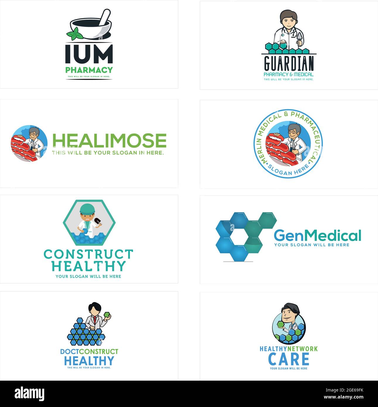 Icône logo profession médecin pharmacien médical herbe Illustration de Vecteur