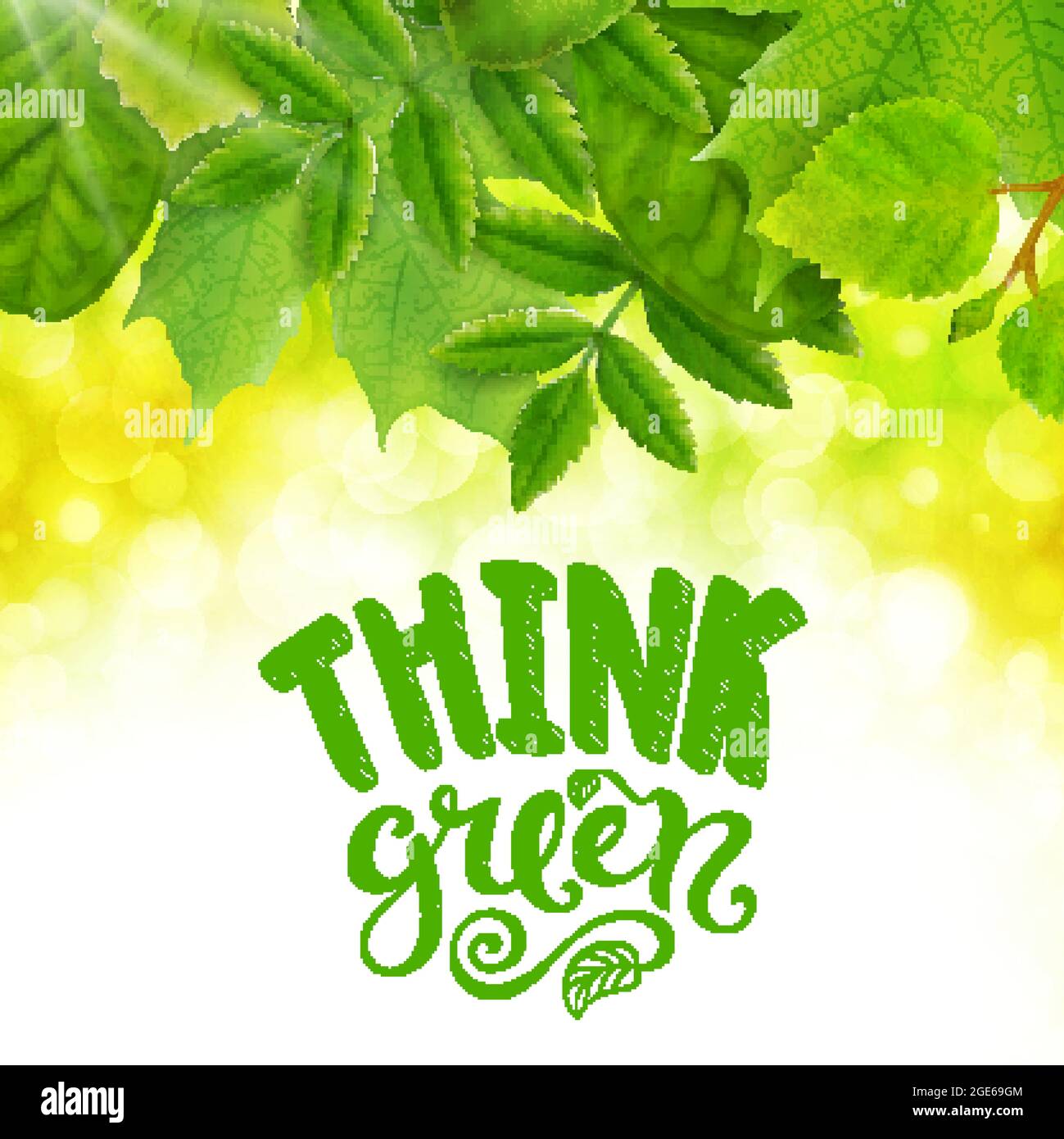 Pensez affiche verte avec lettrage dessiné à la main, illustration vectorielle Illustration de Vecteur