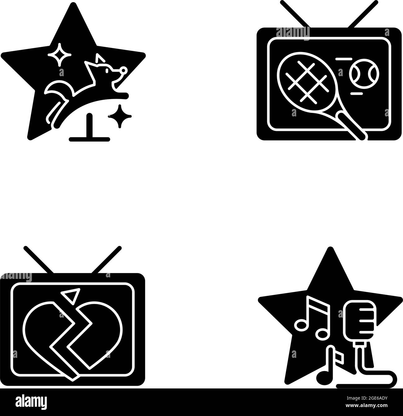 Séries télévisées genres de glyphes noirs icônes définies sur espace blanc Illustration de Vecteur