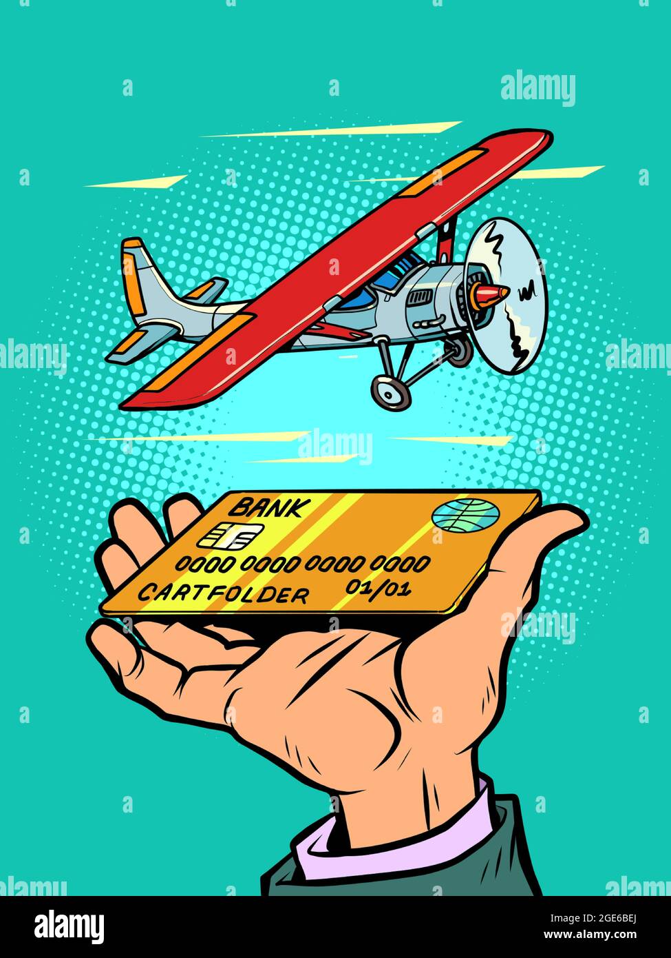 petit avion de transport de passagers, carte bancaire de crédit ou de débit Illustration de Vecteur