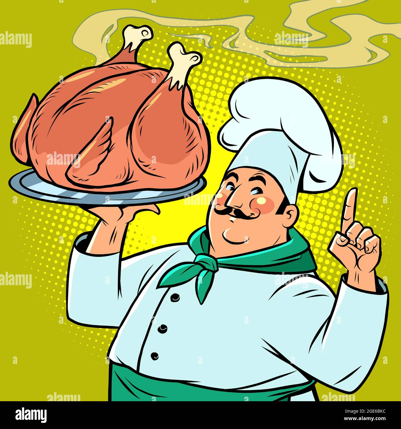 Poulet frit ou dinde sur un plat de la cuisinière. Thanksgiving et Noël Illustration de Vecteur