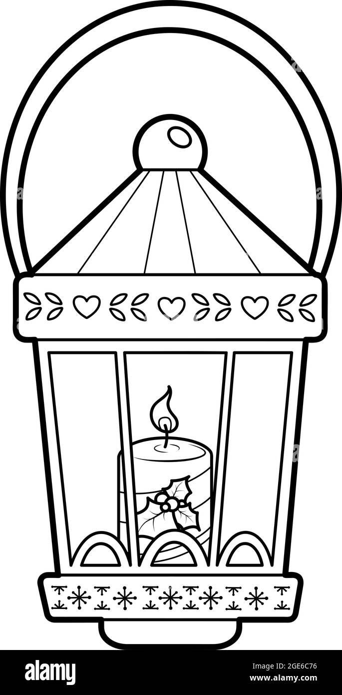 Livre de coloriage de Noël ou page pour les enfants. Illustration  vectorielle noire et blanche de la lanterne de Noël Image Vectorielle Stock  - Alamy