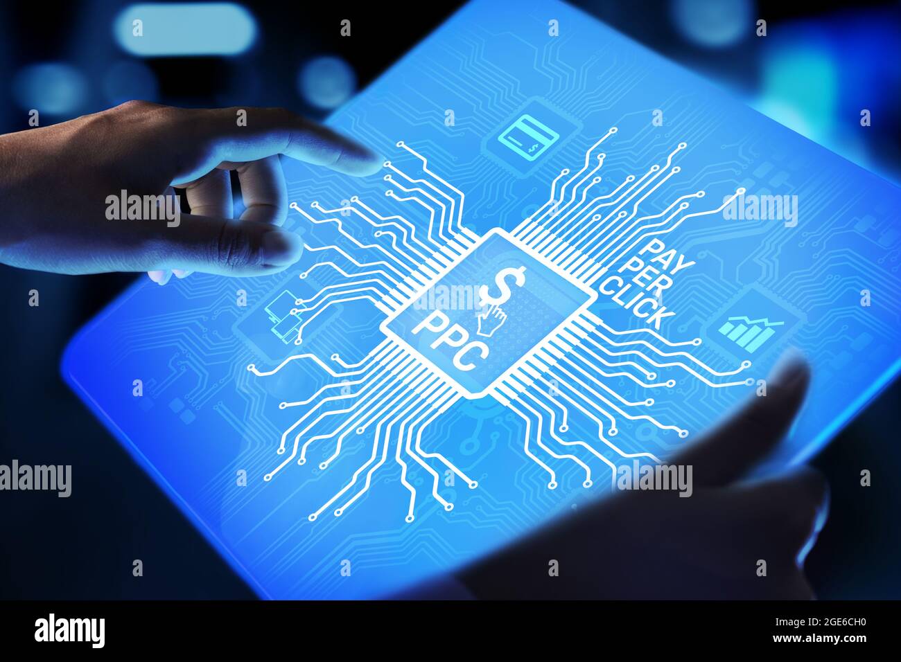 Pay per click pay per click marketing numérique La technologie de paiement internet business concept sur un écran virtuel Banque D'Images