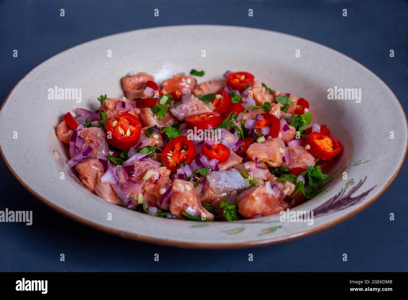 Ceviche de saumon, plaquée et délicieuse. Banque D'Images