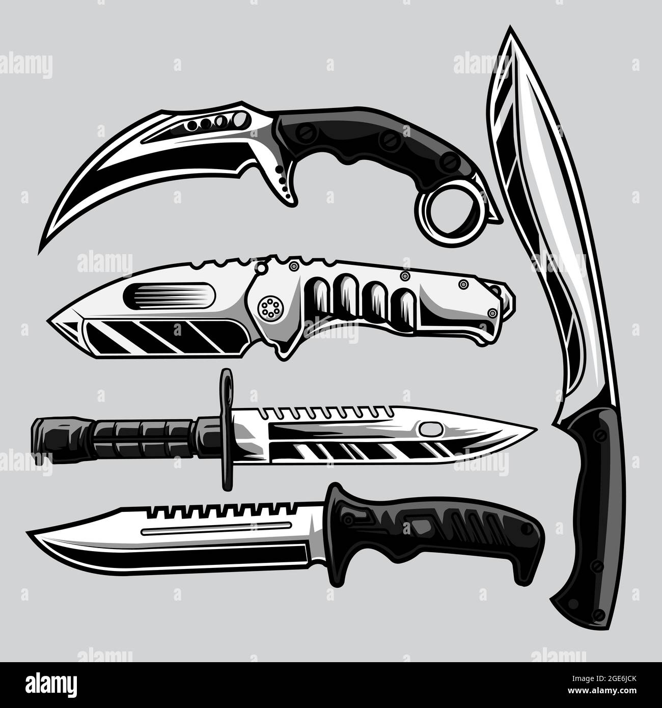 placez le couteau militaire sur fond gris Illustration de Vecteur