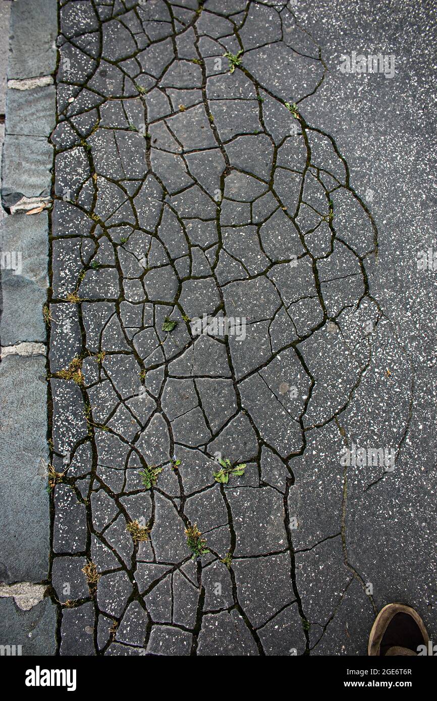 Surface d'asphalte fissurée. Arrière-plan ou texture. Banque D'Images