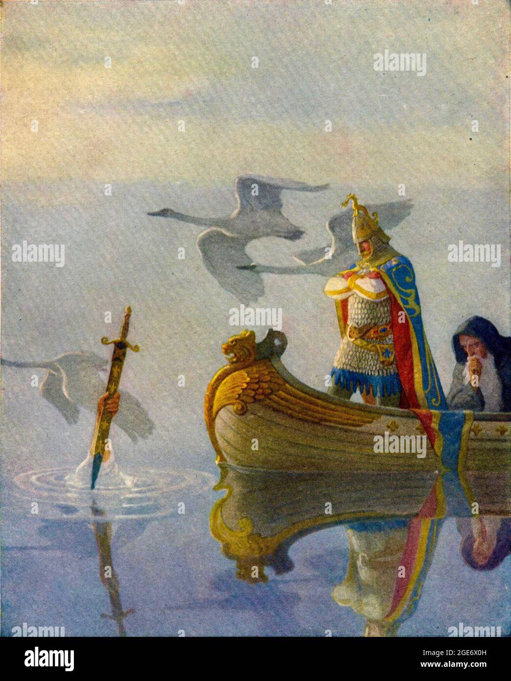 Œuvres d'art de Newell Convers Wyeth (N C Wyeth) - le roi Arthur avec Excalibur sur le lac Banque D'Images