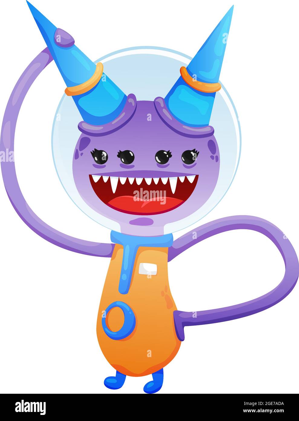 Drôle d'extraterrestre monstre avec la grande bouche et quatre yeux dessin animé illustration vectorielle Illustration de Vecteur