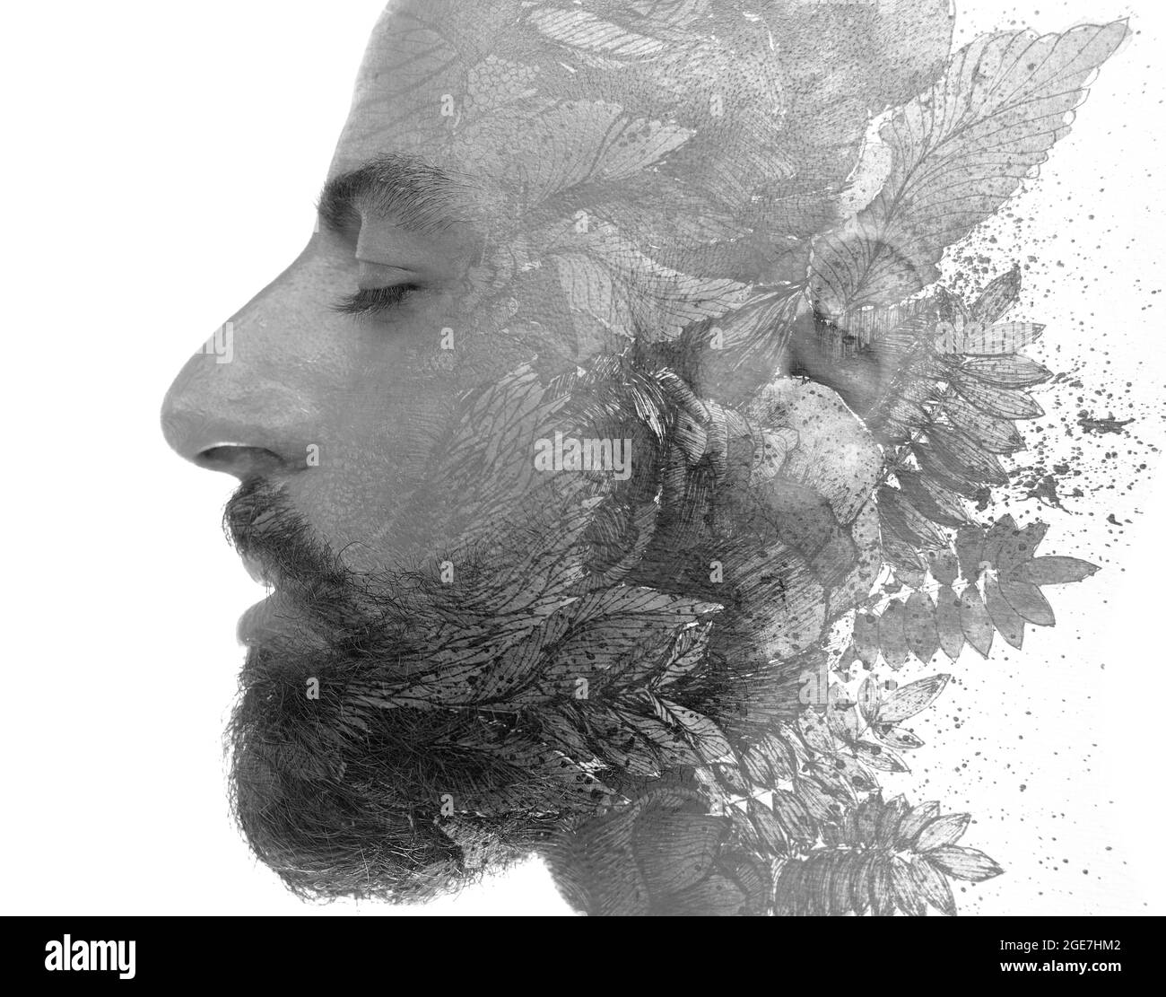 Un portrait d'un homme avec des plantes cendrée Banque D'Images