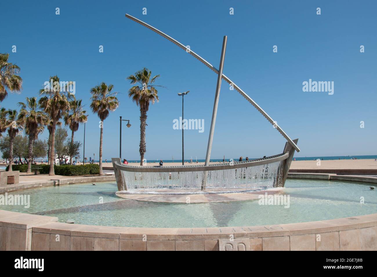 Fontaine, le front de mer, Valence, Espagne, Europe Banque D'Images