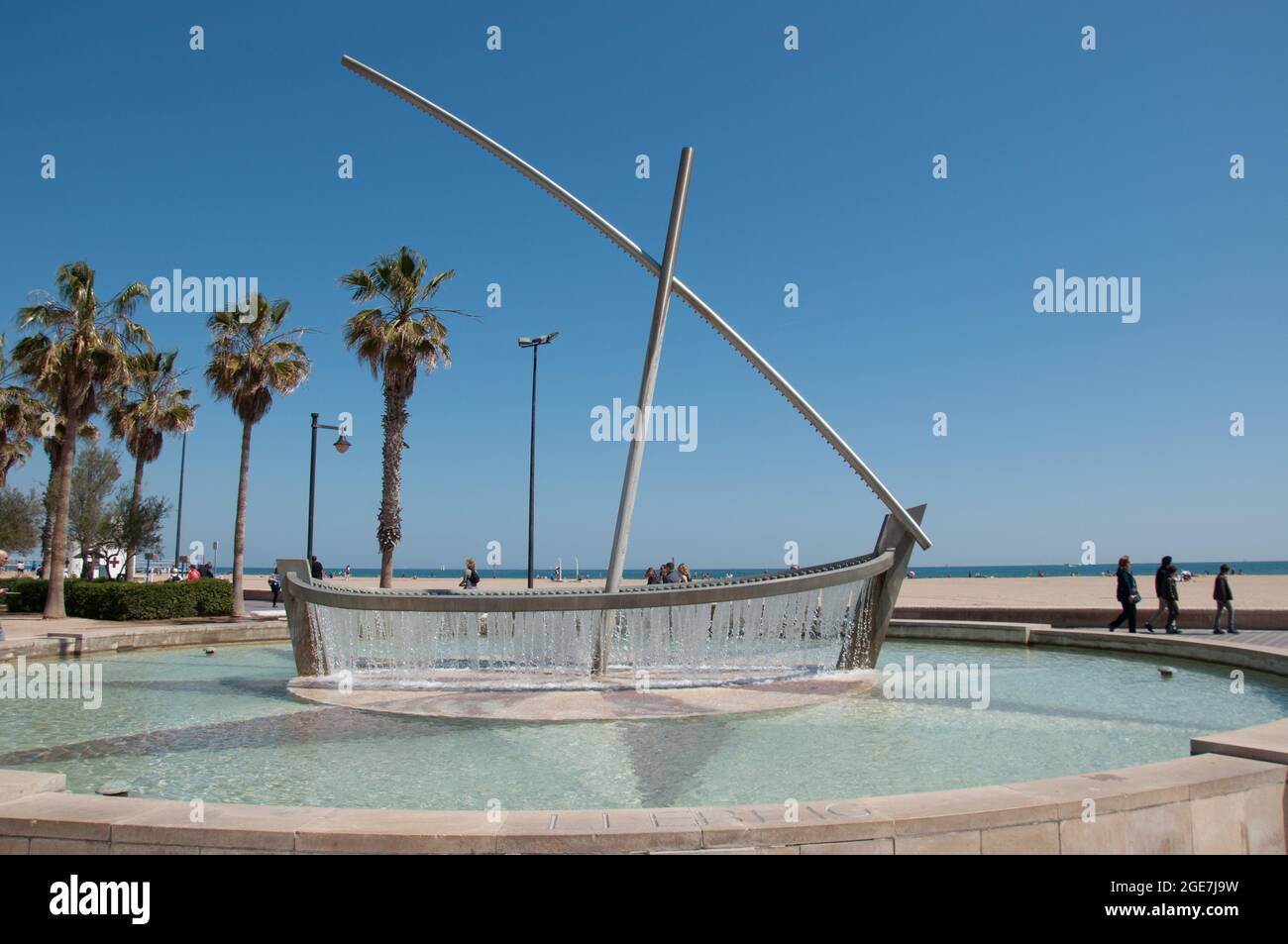 Fontaine, le front de mer, Valence, Espagne, Europe Banque D'Images