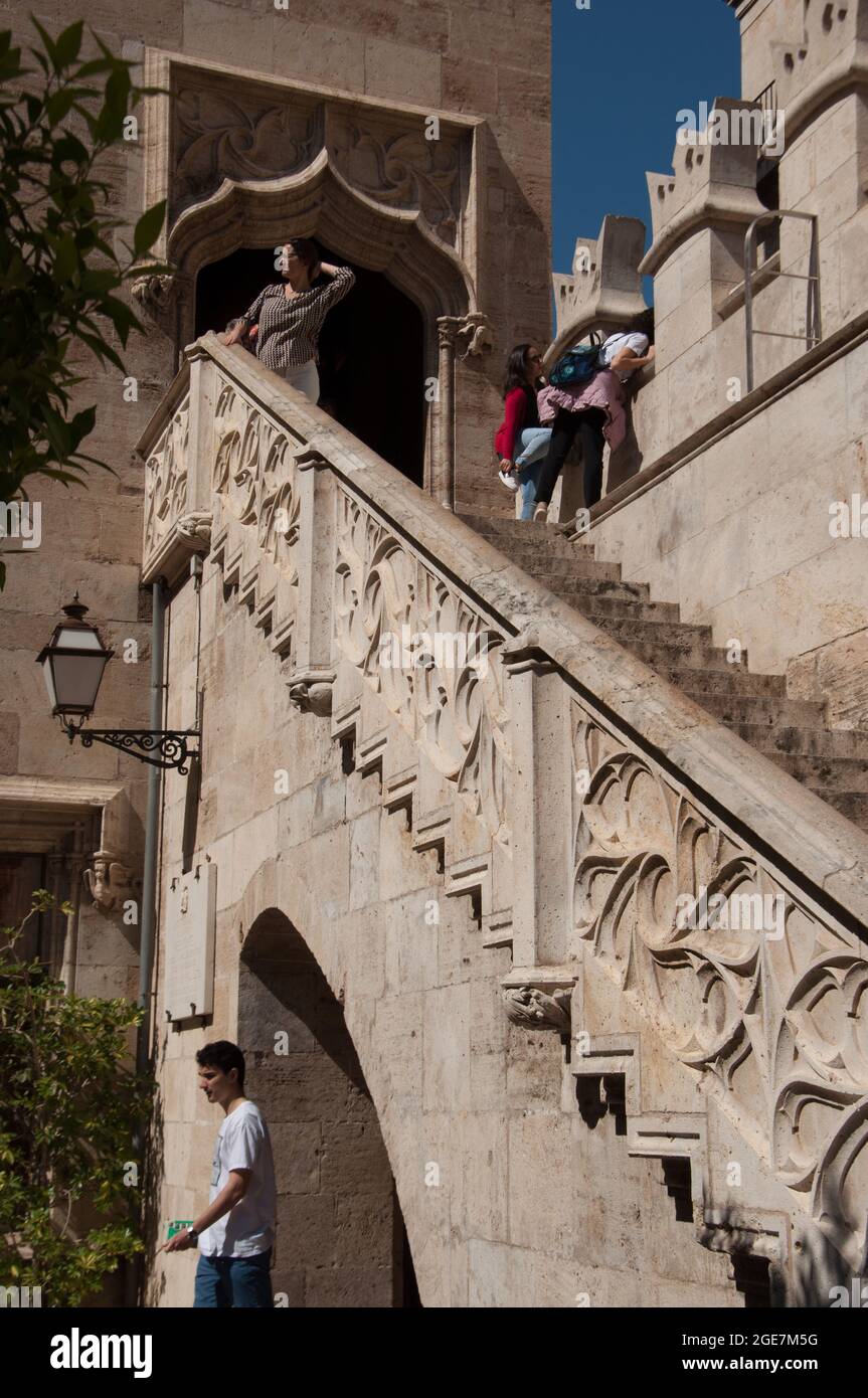 Staircase, Silk Exchange (Llotja de la Seda) Valence, Espagne, Europe Banque D'Images