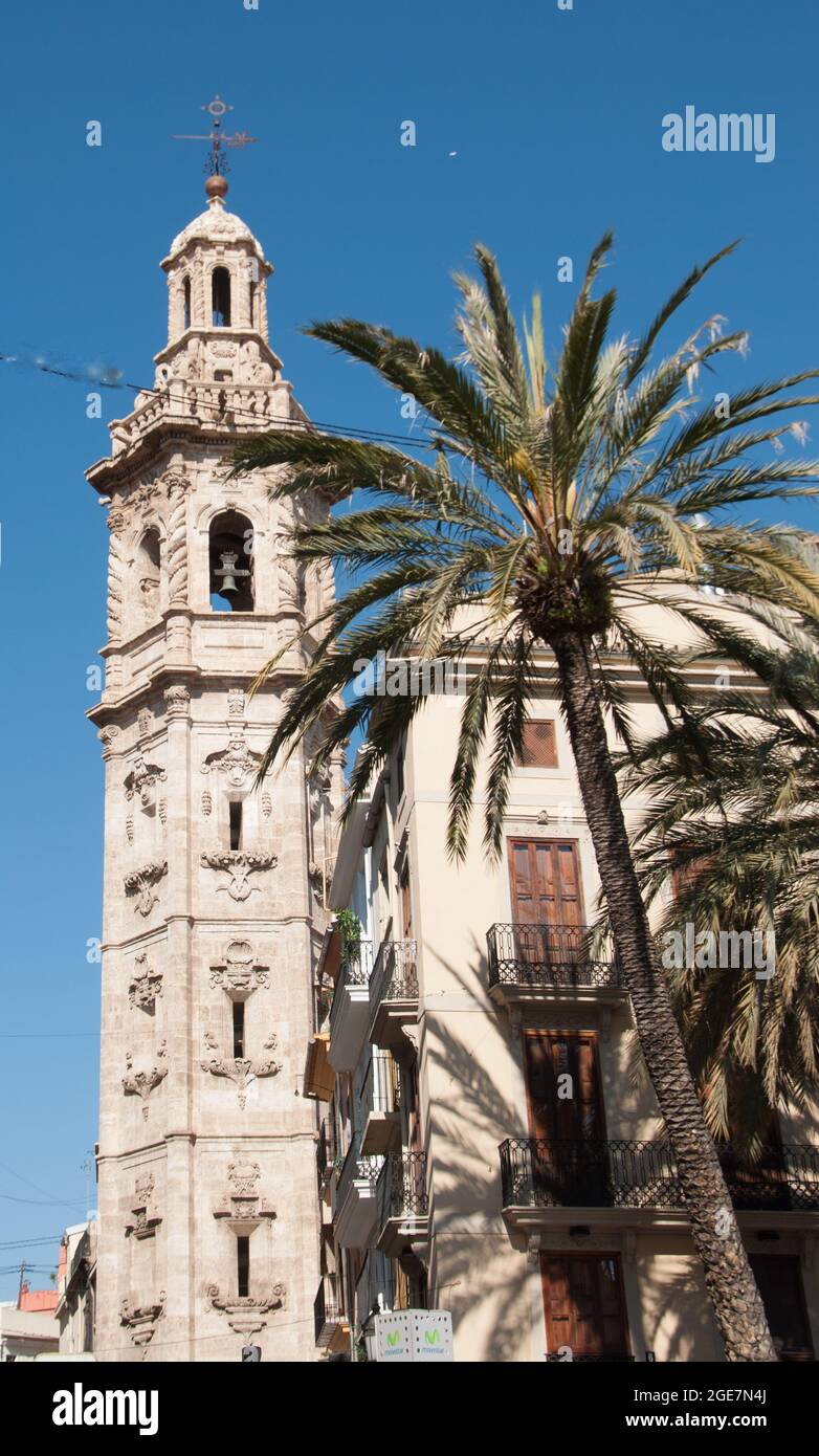 Clocher, église Sainte-Catherine, Valence, Espagne, Europe Banque D'Images