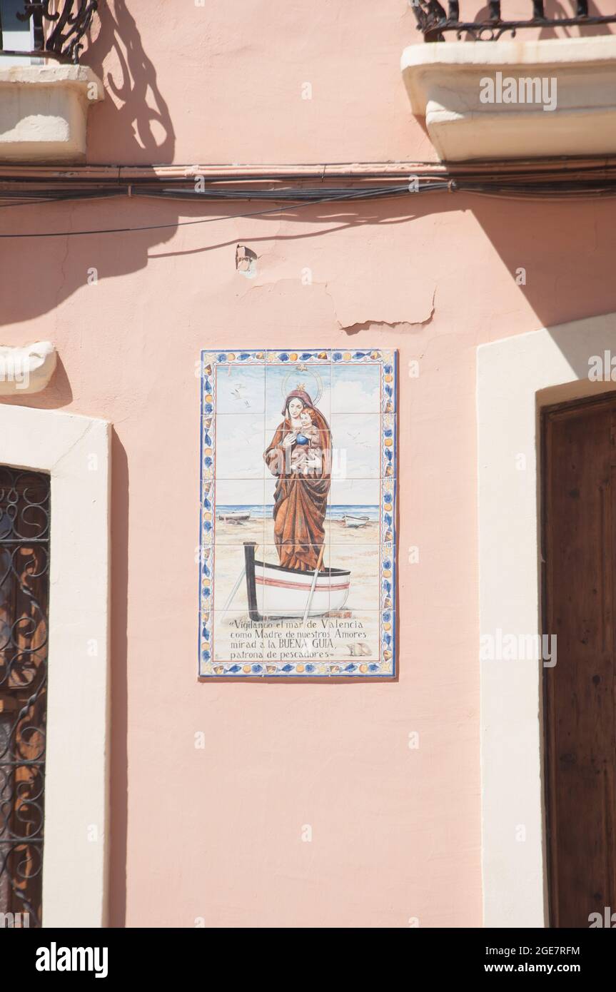 Carreaux de céramique, église en front de mer, Valence, Espagne, Europe Banque D'Images